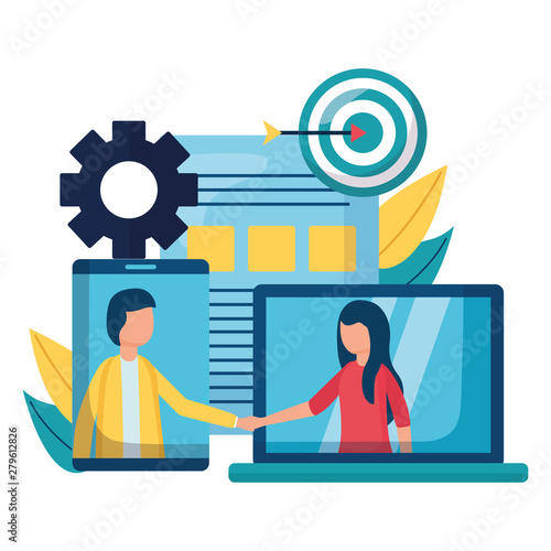 business couple team with smartphone and laptop
