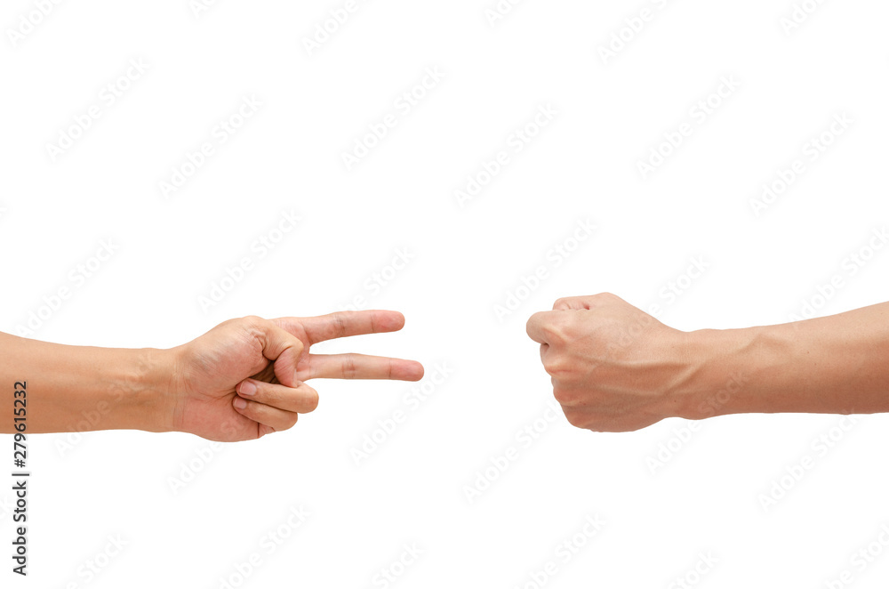 Man's hand showing a game Rock-paper-scissors.