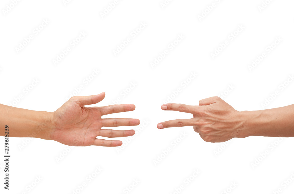 Man's hand showing a game Rock-paper-scissors.