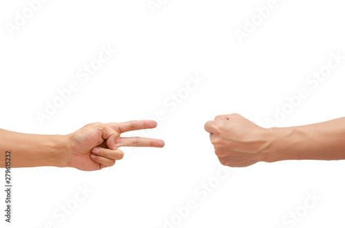 Man's hand showing a game Rock-paper-scissors.