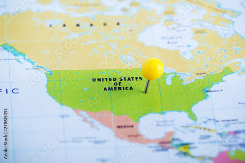 The United States of America pinned at the map