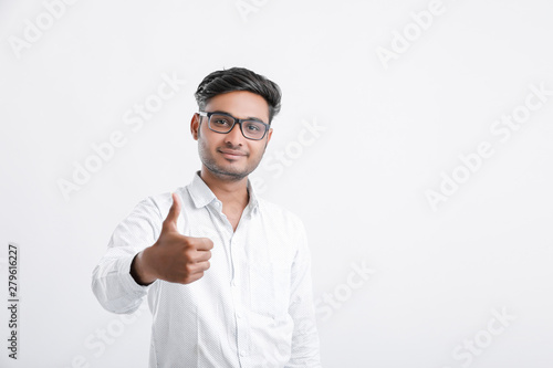 Yong indian employee multi expression on over white background