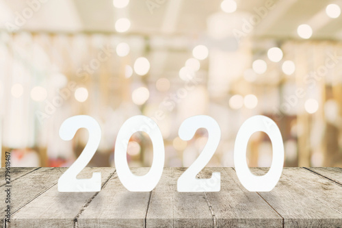 2020 New Year concept - wooden word " 2020 " on table and blur light background