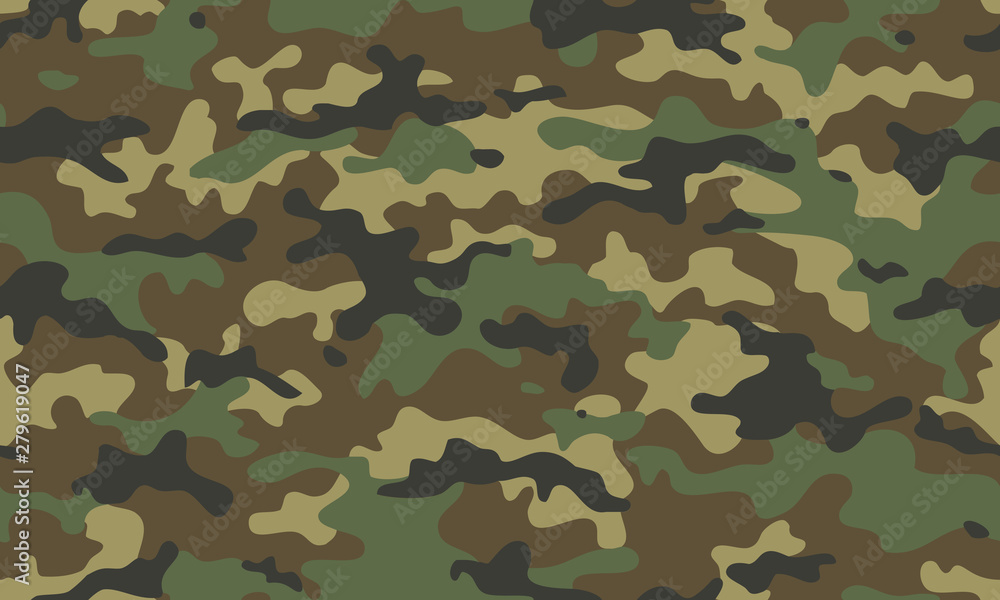 Fototapeta Camouflage seamless pattern. Trendy style camo, repeat print. Vector illustration. Khaki texture, military army green hunting