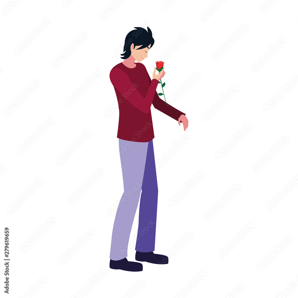 romantic man holding cute flower romantic man holding cute flower