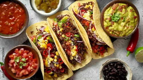 Wallpaper Mural Tasty Mexican meat tacos served with various vegetables and salsa Torontodigital.ca