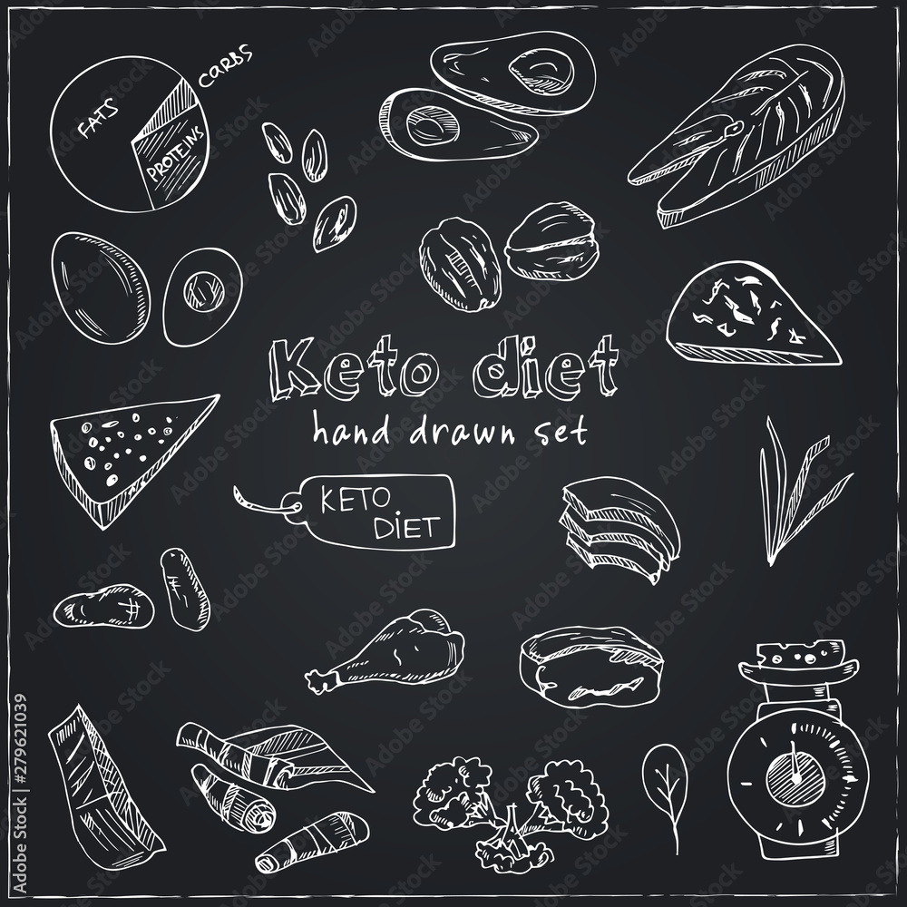 Keto Diet hand drawn doodle set. Vector illustration. Isolated elements. Symbol collection. Keto Diet hand drawn doodle set. Vector illustration. Isolated elements. Symbol collection.