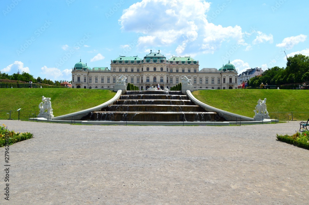 Vienna, Austria, 07.21.2019, Belvedere Palace and gardens with fountains