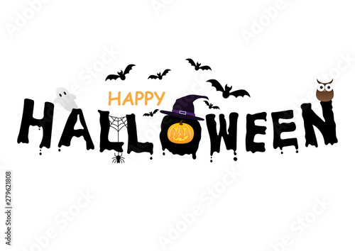 Happy halloween text banner, Abstract background, Vector illustration