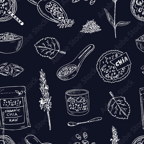 Chia hand drawn doodle set. Vector illustration. Isolated elements. Symbol collection.