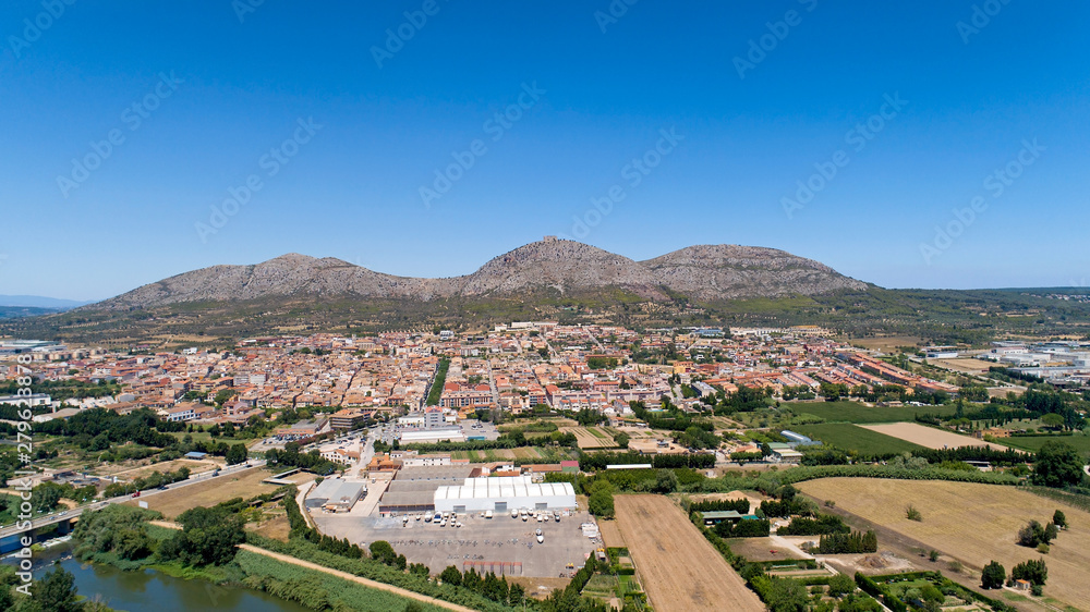 Aerial view of Torroella de Montgri city and castle in Catalonia