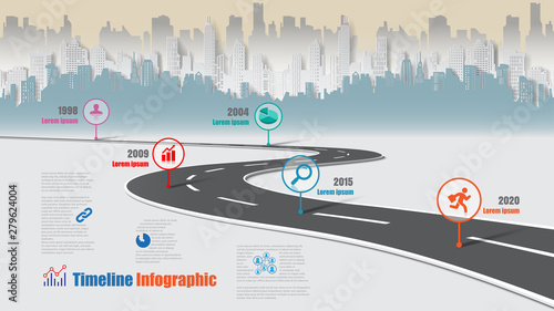 Business road map timeline infographic city designed for abstract background template milestone element modern diagram process technology digital marketing data presentation chart Vector illustration