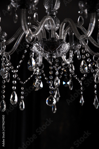 chandelier with pendants, isolated on black selective focus