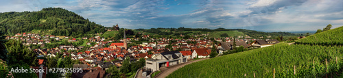 Wide hires panoramic landscape view of green valley in Schwartzwald. © 31etc