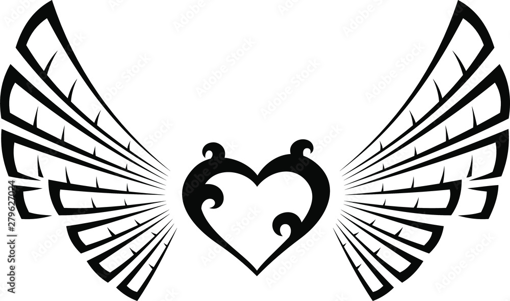 Tribal Tattoo Heart with Fairy Wings Stock Vector | Adobe Stock