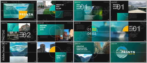 Minimal presentations design, portfolio vector templates with elements on black background. Multipurpose template for presentation slide, flyer leaflet, brochure cover, report, marketing, advertising.