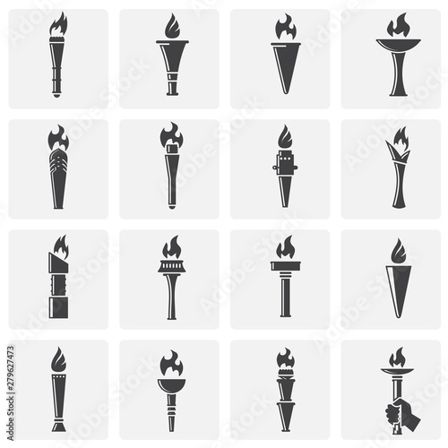 Torch icons set on background for graphic and web design. Simple illustration. Internet concept symbol for website button or mobile app.