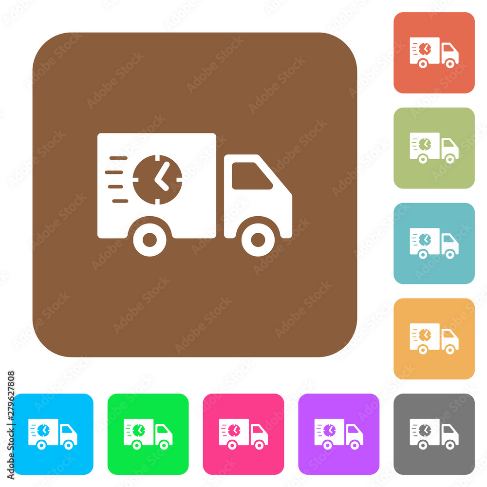 Fast delivery truck rounded square flat icons Fast delivery truck rounded square flat icons