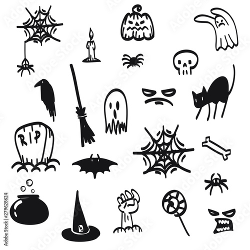 set of halloween icons doodle object.