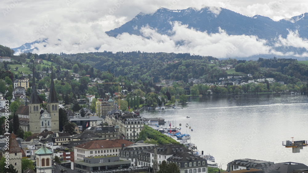 Lucerne, Switzerland: lucerne city view with the lake and the mountain in the background