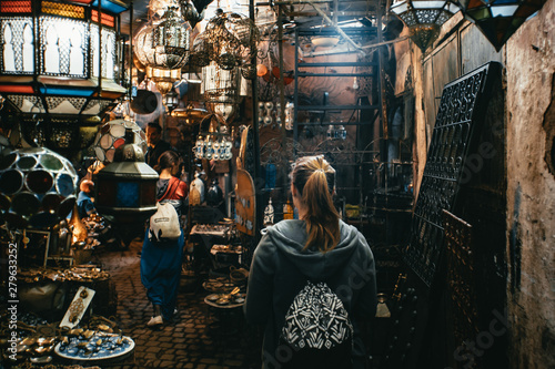 Two woman entering a store in the Medina Market