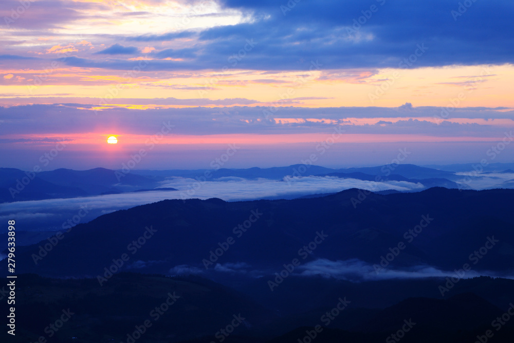 The sunrise in the Carpathians