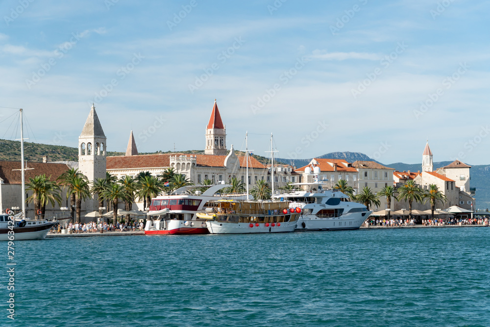 Waterfront view at coastal croatian town Trogir - famous touristic and historic place in Croatia