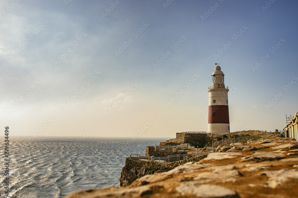 Single lighthouse towering over observation point