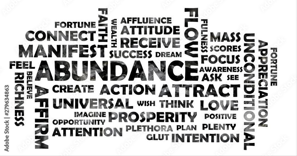 video word cloud on the topic abundance in color black gray video word cloud on the topic abundance in color black gray
