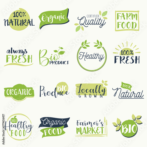 Healthy food labels set - hand drawn vector illustration
