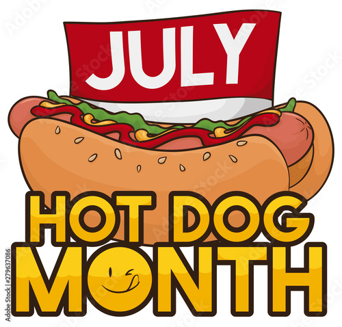 Delicious Hot Dog with Reminder Calendar for Hot Dog Month, Vector Illustration