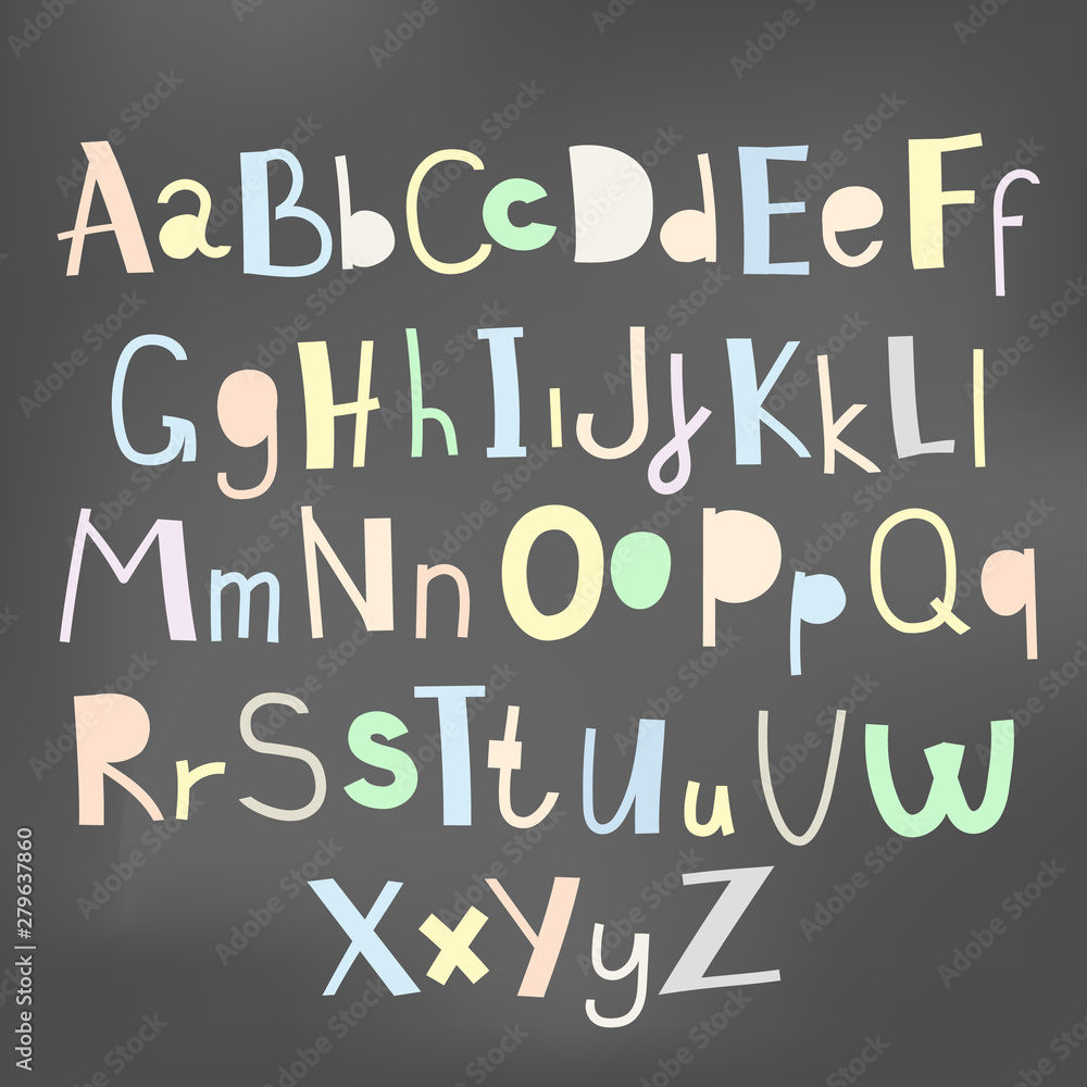 Doodle simple primitive kids alphabet, vector hand drawn letters elements. Doodle simple primitive kids alphabet, vector hand drawn letters elements.