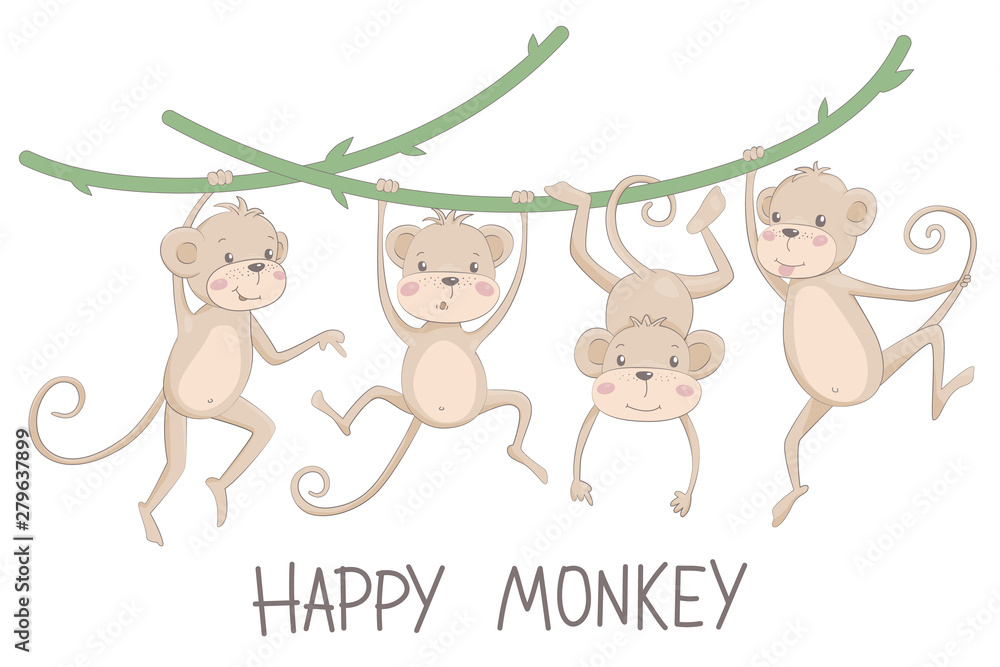 Vector illustration of a happy monkey and chimpanzee. Vector illustration of a happy monkey and chimpanzee.