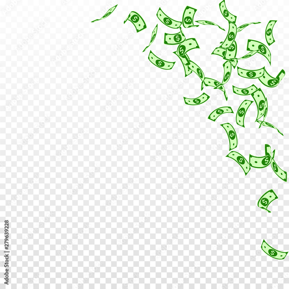 Fototapeta premium American dollar notes falling. Sparse USD bills on