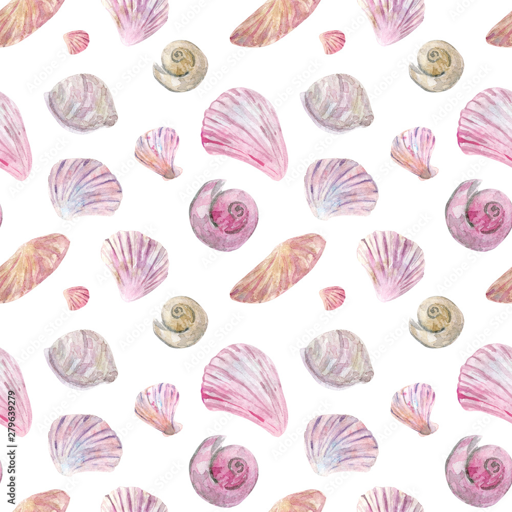Pink shell watercolor seamless pattern Pink shell watercolor seamless pattern