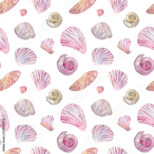 Pink shell watercolor seamless pattern