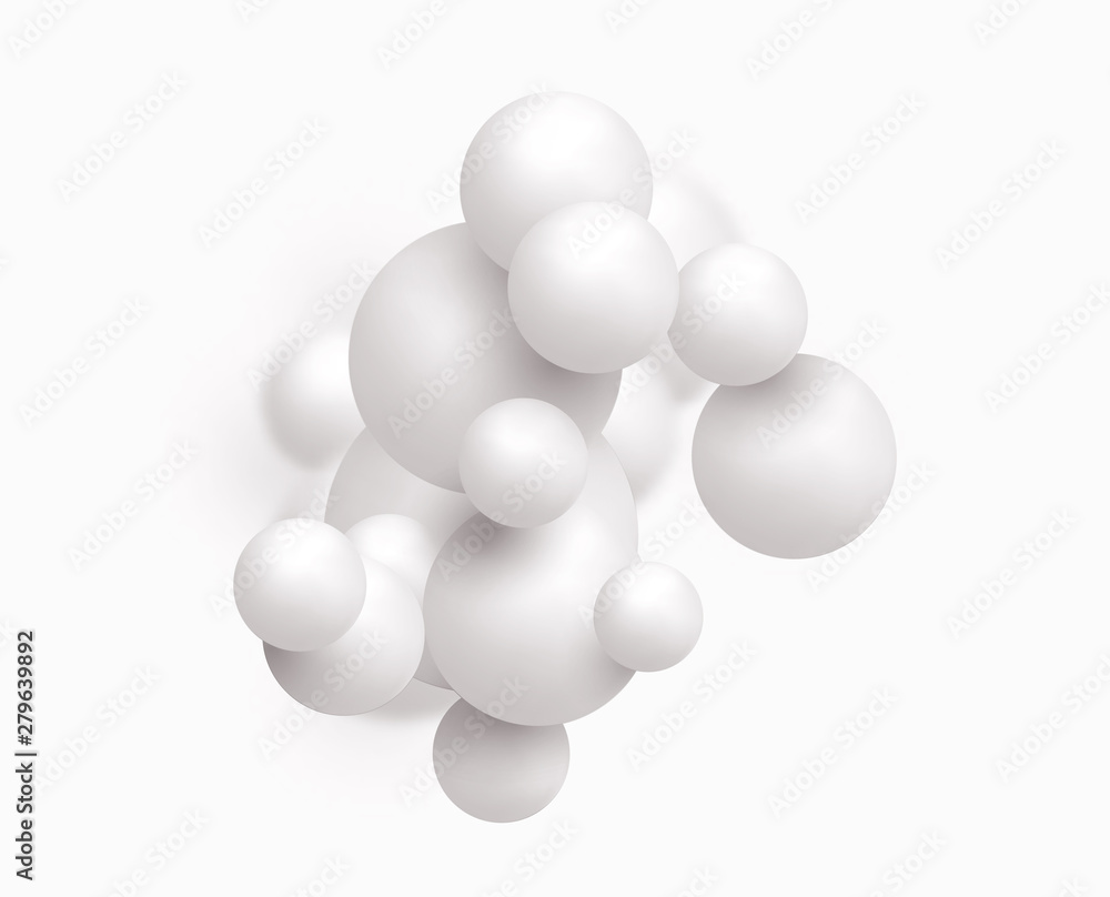 Background with white balls, blur effect. 3d round spheres. Geometric design elements circle ball pattern. Flying shapes in empty space. Design for poster, banner, placard. vector illustration Background with white balls, blur effect. 3d round spheres. Geometric design elements circle ball pattern. Flying shapes in empty space. Design for poster, banner, placard. vector illustration