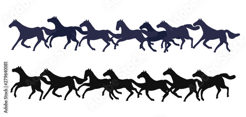 Set of vector horses isolated on white background. A collection of purebred thoroughbred horses in a flat modern style.