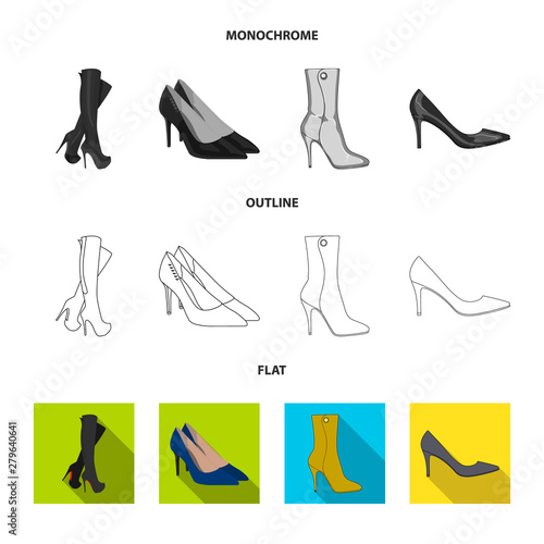 Vector illustration of heel and high logo. Collection of heel and stiletto vector icon for stock.