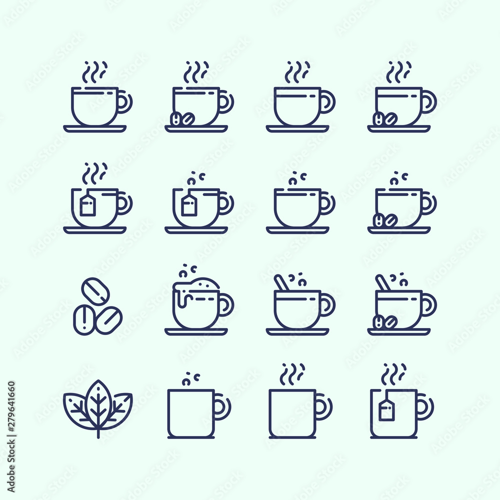 Coffee and Tea Mug Icons Vector Set