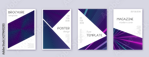 Triangle brochure design template set. Neon abstra