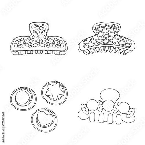 Vector design of hairdressing and hairclip sign. Set of hairdressing and accessories vector icon for stock.