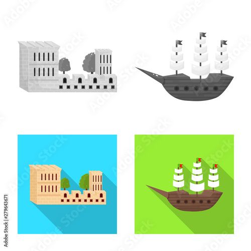 Isolated object of and historic icon. Collection of and country vector icon for stock.