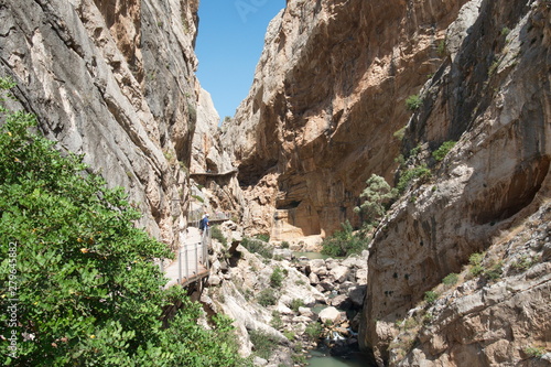 View of narrow gorge from the trail El Caminito del Rey, El Chorro, Andalusia, Spain