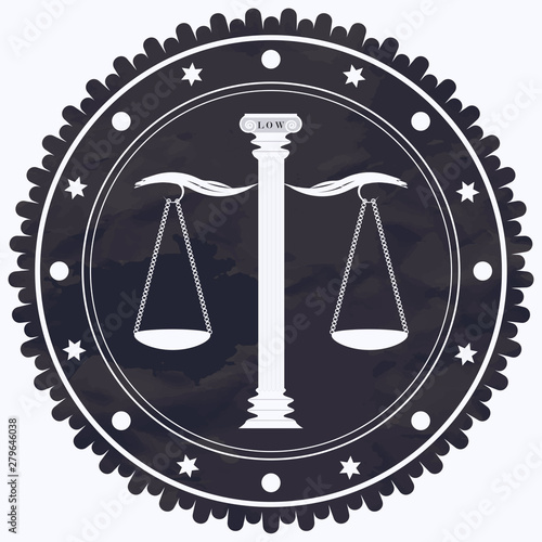 Scales of Justice - icon round, in grunge style - isolated on white background - vector.
