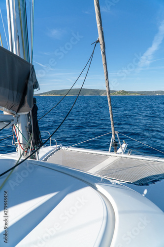 Catamaran sailing at sea in Croatia, Europe