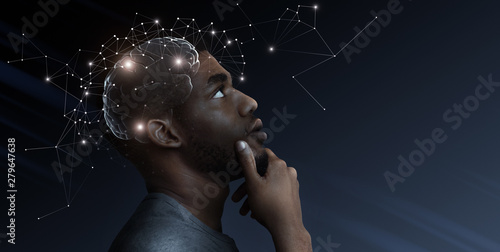Print op canvas Ideas escape from brain of pensive african man