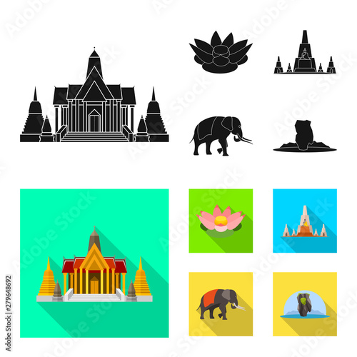 Vector illustration of journey and exotic sign. Set of journey and national vector icon for stock.