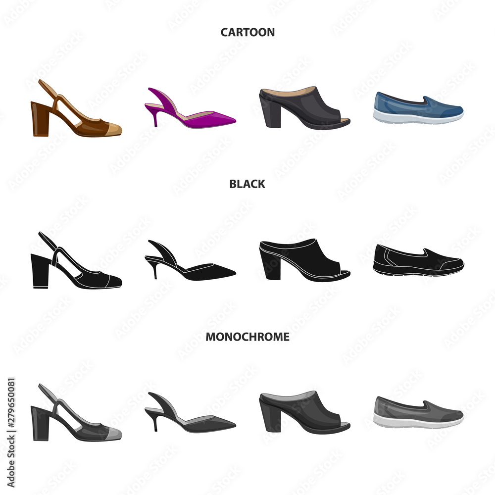 Vector design of footwear and woman sign. Collection of footwear and foot stock vector illustration.