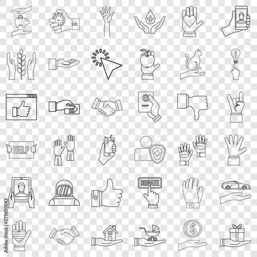 Hand icons set. Outline style of 36 hand vector icons for web for any design